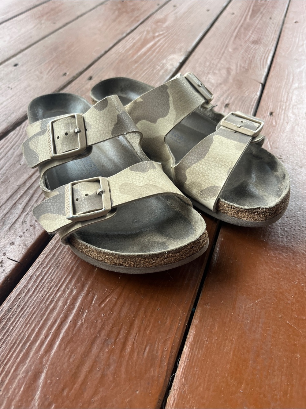Birkenstock Camo Double-Buckle Slide Sandals - Tan and Brown